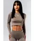 Crop top fără cusături, cu mâneci lungi POWER 892 LIGHT BROWN ASH Nebbia
