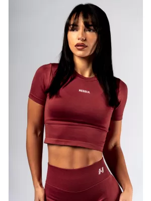 Crop top fără cusături, cu mâneci scurte POWER 891 RED Nebbia