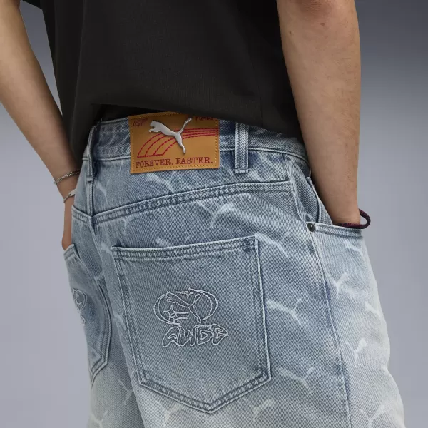  Pantaloni pentru bărbați PUMA ROCKY LASER MONOGRAM DENIM 633428-01 DENIM DECOLORAT/AOP 