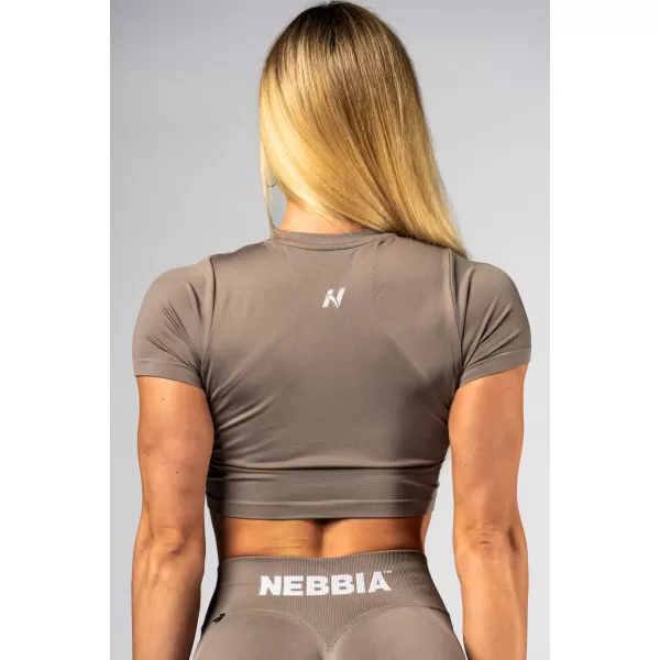  Crop top fără cusături, cu mâneci scurte POWER 891 LIGHT BROWN ASH Nebbia 