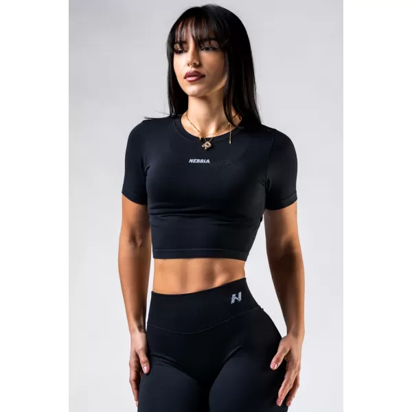  Crop top fără cusături, cu mâneci scurte POWER 891 BLACK Nebbia 