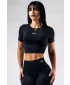 Crop top fără cusături, cu mâneci scurte POWER 891 BLACK Nebbia