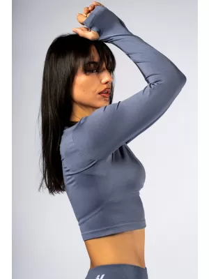 Crop top fără cusături, cu mâneci lungi POWER 892 GREY Nebbia