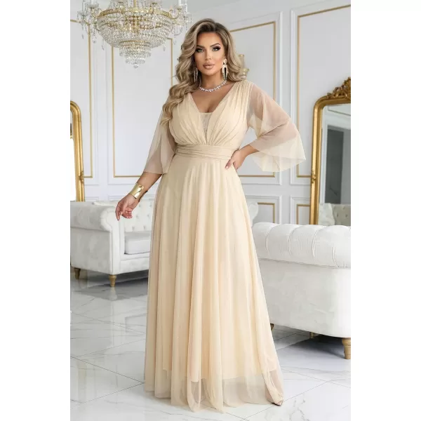  Rochie NUMOCO 654-2 BEJ ȘAMPANIE 