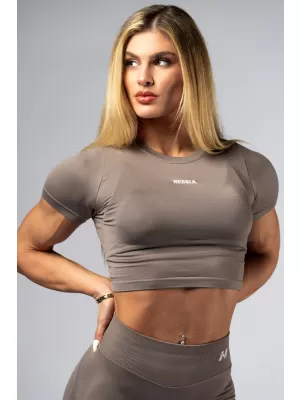 Crop top fără cusături, cu mâneci scurte POWER 891 LIGHT BROWN ASH Nebbia