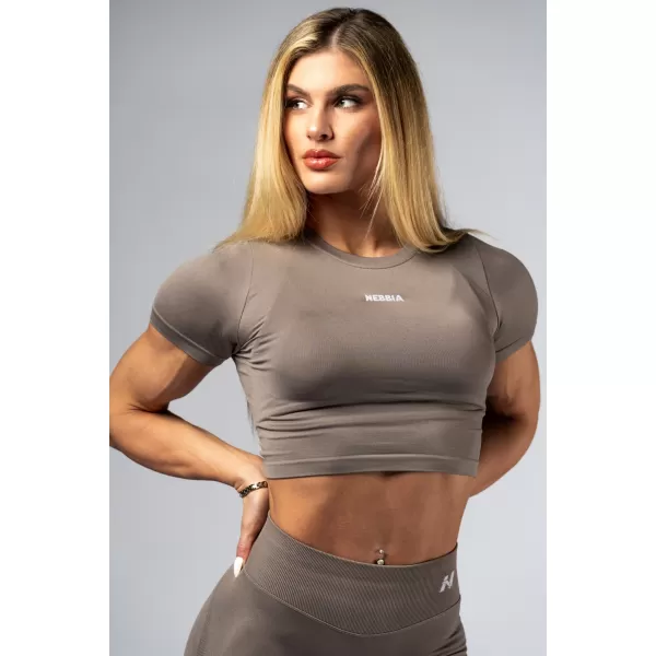  Crop top fără cusături, cu mâneci scurte POWER 891 LIGHT BROWN ASH Nebbia 