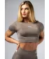 Crop top fără cusături, cu mâneci scurte POWER 891 LIGHT BROWN ASH Nebbia