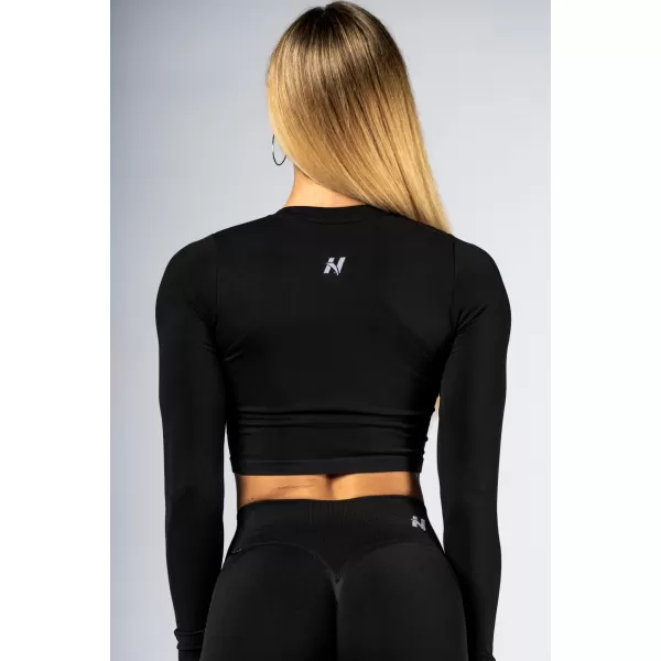  Crop top fără cusături, cu mâneci lungi POWER 892 BLACK Nebbia 