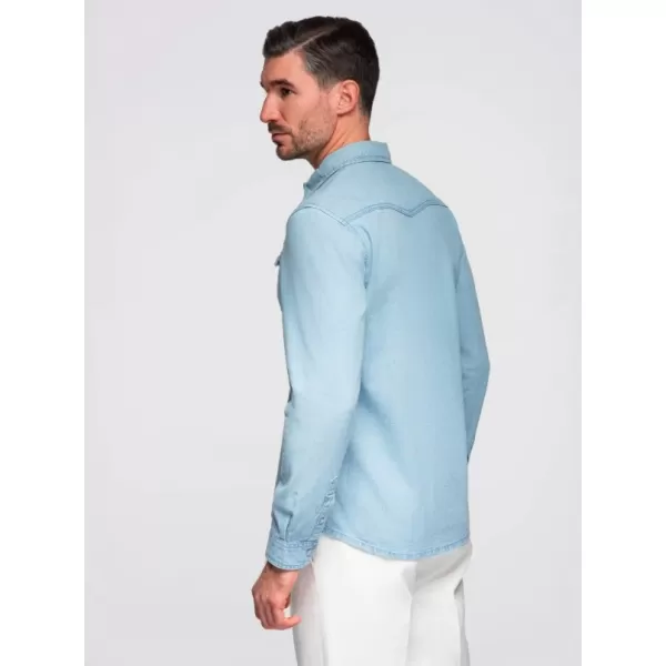  Cămașă pentru bărbați OMBRE OM-SHDS-0210 ALBASTRU DESCHIS 