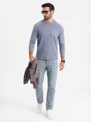 Tricou pentru bărbați OMBRE OM-LSCL-0109 DENIM ALBASTRU