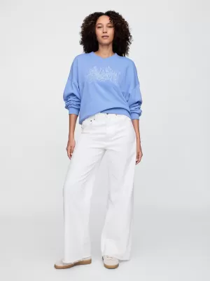 Hanorac de dama GAP LOGO WEDGE NECK SWEATSHIRT 714869-02 CĂMAȘĂ ALBASTRĂ