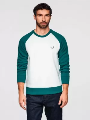 Hanorac pentru bărbați OMBRE OM-SSNZ-0239 CREM ȘI VERDE ÎNCHIS