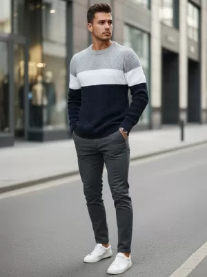 Pulover pentru bărbați DSTREET WX2320 ALBASTRU ÎNCHIS/GRI DESCHIS