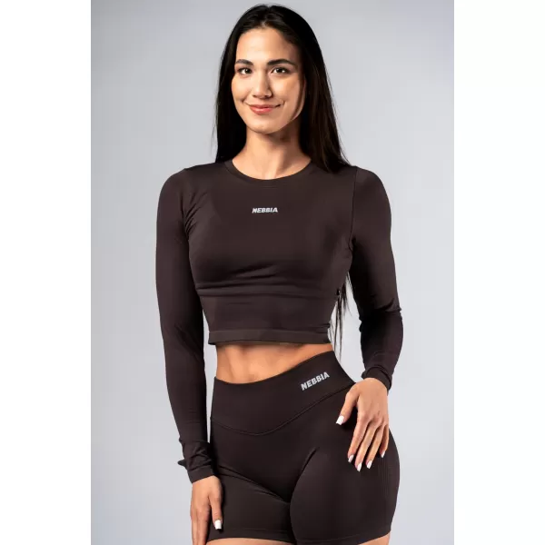  Crop top fără cusături, cu mâneci lungi POWER 892 DARK BROWN Nebbia 