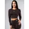 Crop top fără cusături, cu mâneci lungi POWER 892 DARK BROWN Nebbia