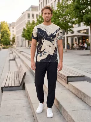 Tricou premium pentru bărbați ALTISPORT VOJ/ALM131TR01 BEJ/NEGRU