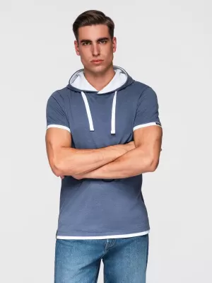 Tricou pentru bărbați OMBRE OM-TSCT-0256 MELANGE ALBASTRU ÎNCHIS