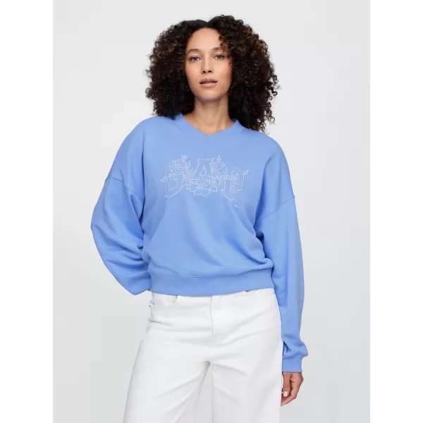 Hanorac de dama GAP LOGO WEDGE NECK SWEATSHIRT 714869-02 CĂMAȘĂ ALBASTRĂ 