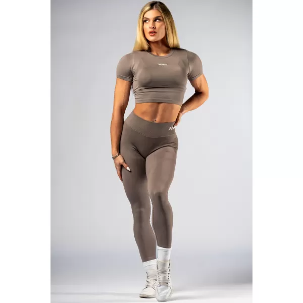  Crop top fără cusături, cu mâneci scurte POWER 891 LIGHT BROWN ASH Nebbia 