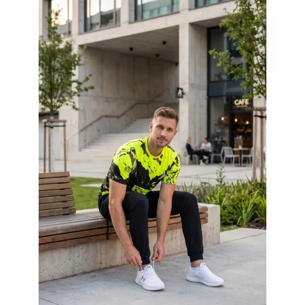  Tricou premium pentru bărbați ALTISPORT VOJ/ALM131TR01 GALBEN FLUO/NEGRU 