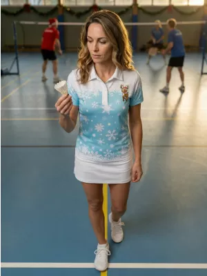 Tricou de Crăciun de damă cu guler premium ALTISPORT VOJ/ALWVN3TR05 ALBASTRU