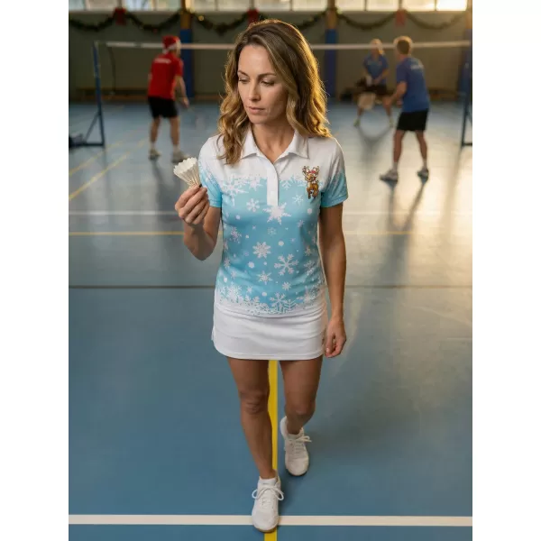  Tricou de Crăciun de damă cu guler premium ALTISPORT VOJ/ALWVN3TR05 ALBASTRU 