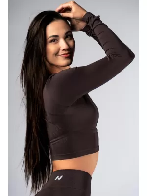 Crop top fără cusături, cu mâneci lungi POWER 892 DARK BROWN Nebbia