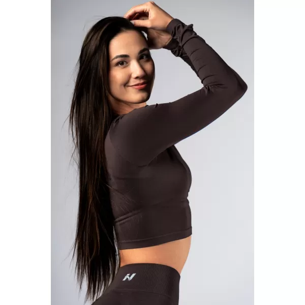  Crop top fără cusături, cu mâneci lungi POWER 892 DARK BROWN Nebbia 