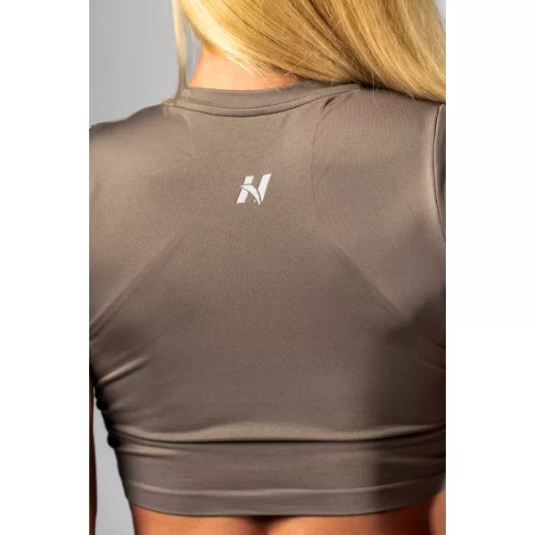  Crop top fără cusături, cu mâneci scurte POWER 891 LIGHT BROWN ASH Nebbia 