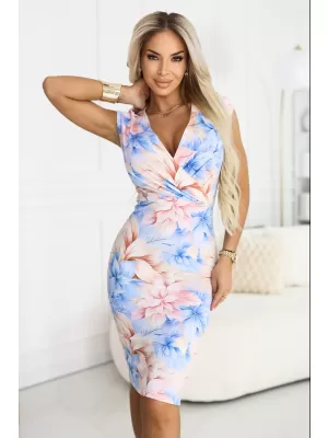 Rochie NUMOCO 379-7 ALBASTRU CU FLORI