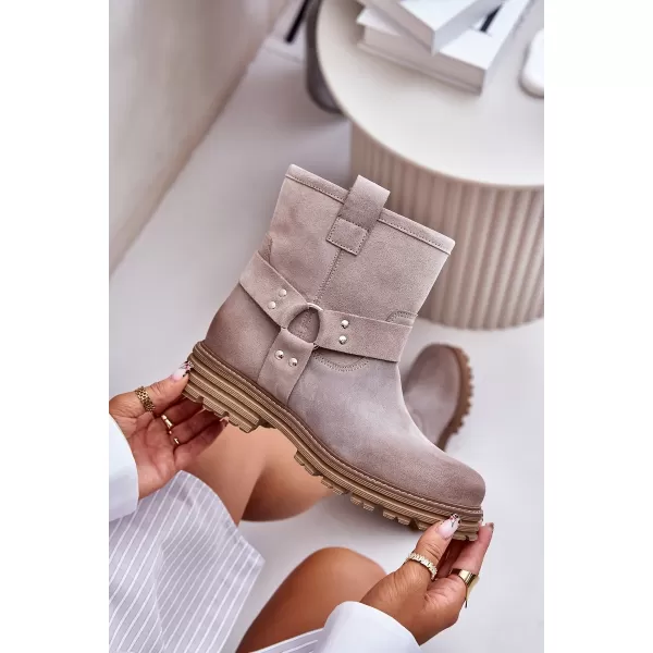  Pantofi de dama cu toc BOTO CAPPUCINO 33658 VELUR 