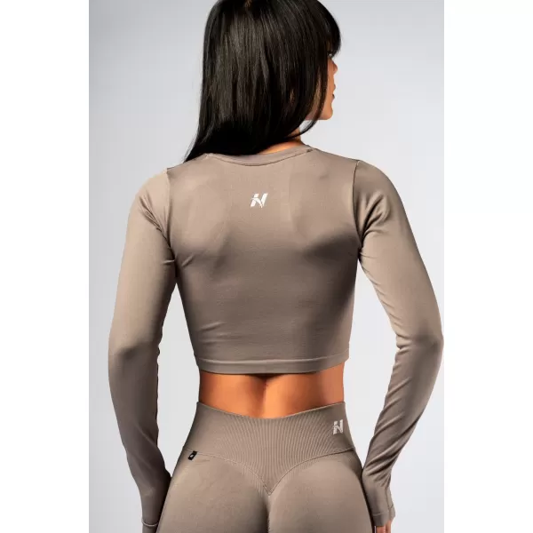  Crop top fără cusături, cu mâneci lungi POWER 892 LIGHT BROWN ASH Nebbia 