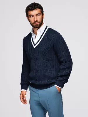 Pulover pentru bărbați OMBRE OM-SWSW-0151 ALBASTRU MARIN
