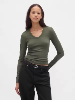 Tricou pentru femei GAP LONGSLEEVE RIBBED TEE 822221-03 MUŞCHI NEGRU