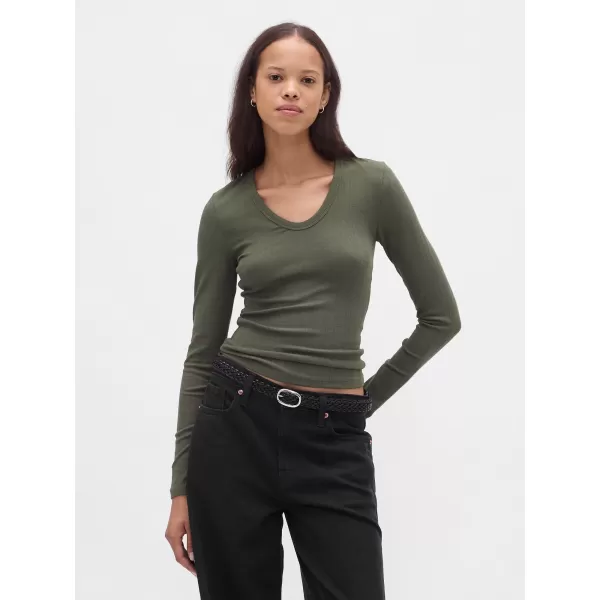  Tricou pentru femei GAP LONGSLEEVE RIBBED TEE 822221-03 MUŞCHI NEGRU 