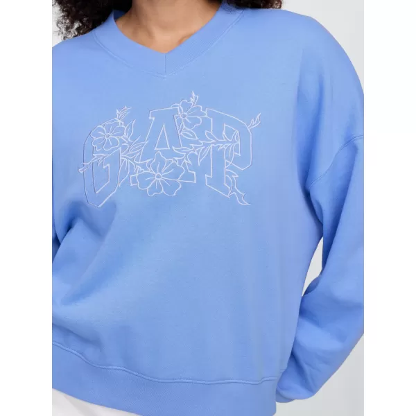  Hanorac de dama GAP LOGO WEDGE NECK SWEATSHIRT 714869-02 CĂMAȘĂ ALBASTRĂ 