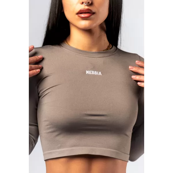  Crop top fără cusături, cu mâneci lungi POWER 892 LIGHT BROWN ASH Nebbia 