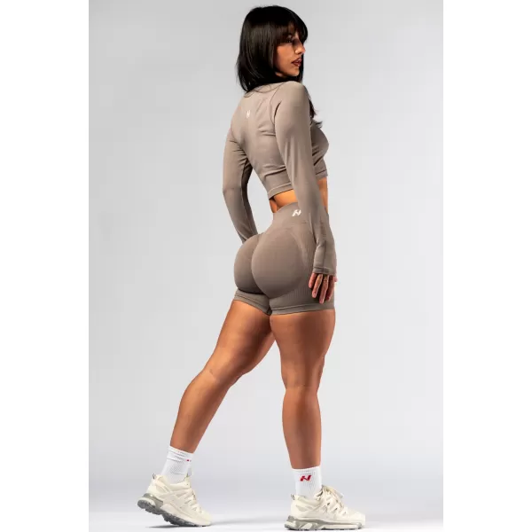  Crop top fără cusături, cu mâneci lungi POWER 892 LIGHT BROWN ASH Nebbia 