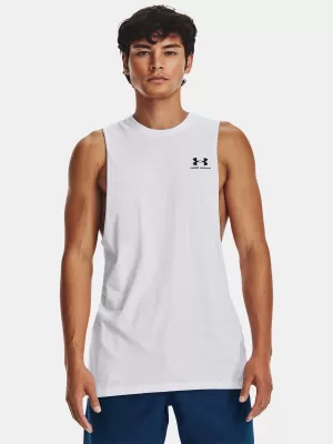 Maiou bărbătesc UNDER ARMOUR LEFT CHEST CUT OFF TANK 1329286-100 ALB