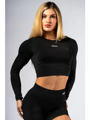 Crop top fără cusături, cu mâneci lungi POWER 892 BLACK Nebbia