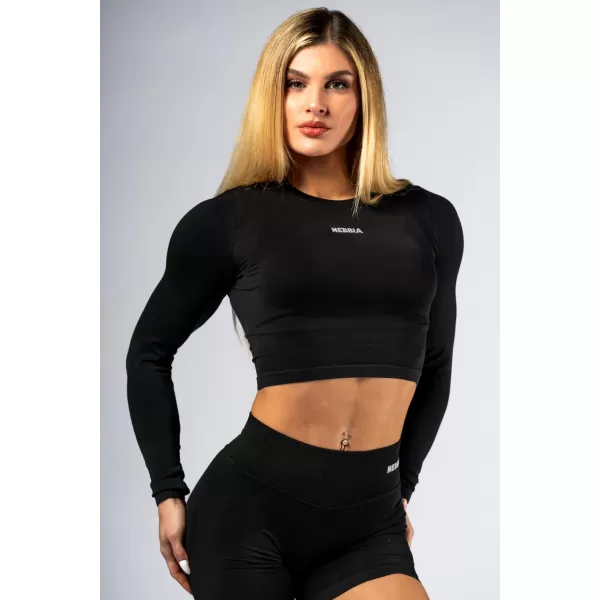  Crop top fără cusături, cu mâneci lungi POWER 892 BLACK Nebbia 