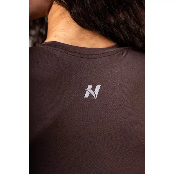  Crop top fără cusături, cu mâneci scurte POWER 891 DARK BROWN Nebbia 
