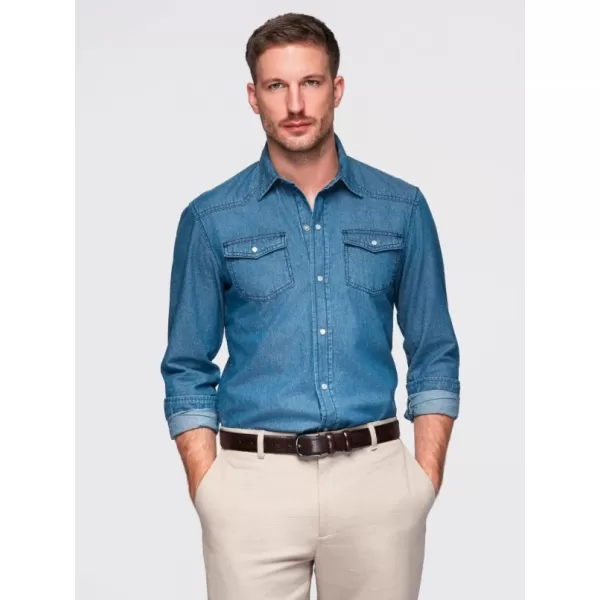  Cămașă pentru bărbați OMBRE OM-SHDS-0210 ALBASTRU 