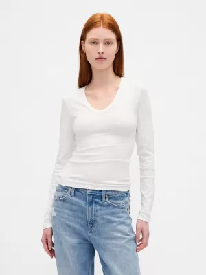 Tricou de damă GAP LONGSLEEVE RIBBED TEE 822221-02 NOUA OPT ALB