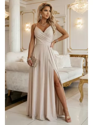 Rochie NUMOCO 299-20 BEJ ȘAMPANIE CU SCLIPICI