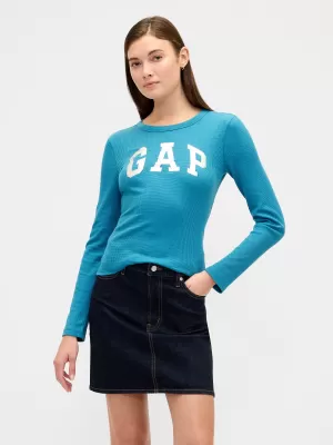 Tricou pentru femei GAP WAFFLE LOGSLEEVE TEE 843331-02 TEAL ARDEZIE