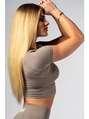 Crop top fără cusături, cu mâneci scurte POWER 891 LIGHT BROWN ASH Nebbia