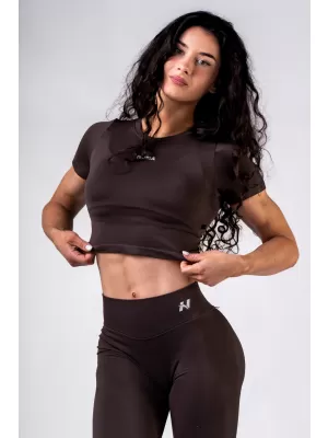 Crop top fără cusături, cu mâneci scurte POWER 891 DARK BROWN Nebbia