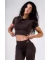 Crop top fără cusături, cu mâneci scurte POWER 891 DARK BROWN Nebbia