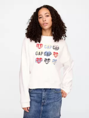 Hanorac de dama GAP HERITAGE LOGO WEDGE NECK SWEATSHIRT 744527-00 GRAFIC INIMA ALBĂ